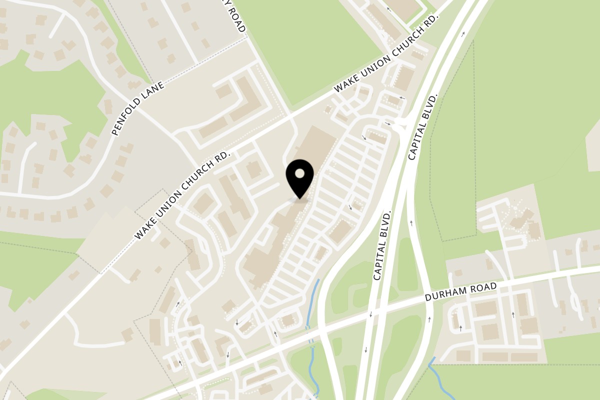 Map showing the location of Warehouse BBQ Wake Forest on 12281 Capital Blvd in Wake Forest