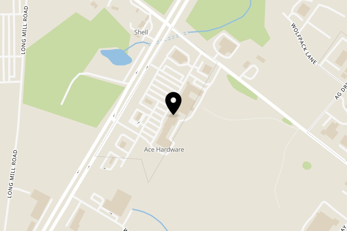 Map showing the location of Warehouse BBQ Youngsville on 1150 US-1 Suite 215 in Youngsville